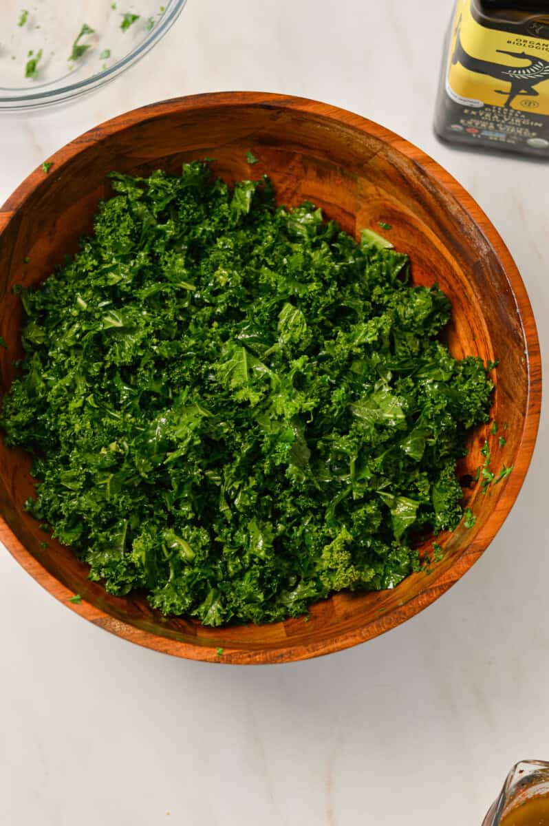 Massaged kale in a salad bowl.