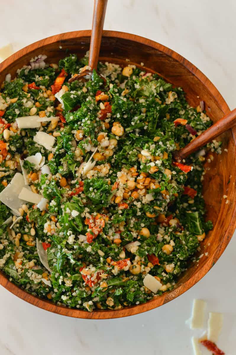 Tuscan salad tossed together.